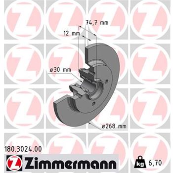 discos de freno coche - Disco de freno eje trasero (Gama COAT Z) ZIMMERMANN 180302400