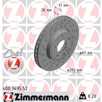 discos de freno coche - Disco de freno eje delantero (Gama SPORT COAT Z) ZIMMERMANN 400369552