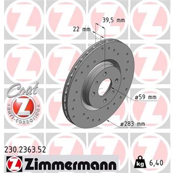 discos de freno coche - Disco de freno eje delantero (Gama SPORT COAT Z) ZIMMERMANN 230236352