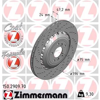 discos de freno coche - Disco de freno eje trasero, izquierda (Gama FORMULA Z) ZIMMERMANN 150290970
