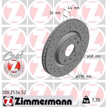 discos de freno coche - Disco de freno eje delantero (Gama SPORT COAT Z) ZIMMERMANN 200253452