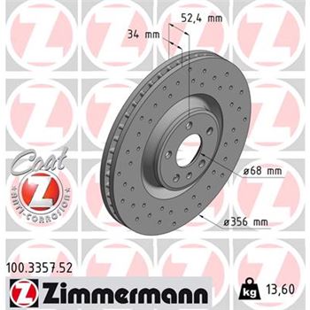 discos de freno coche - Disco de freno eje delantero (Gama SPORT COAT Z) ZIMMERMANN 100335752