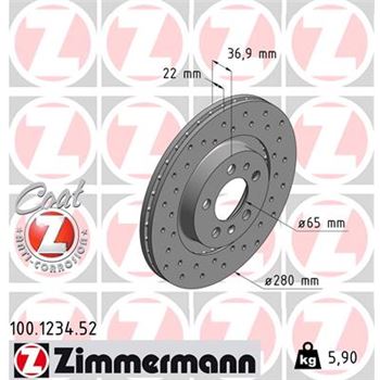 discos de freno coche - Disco de freno eje delantero (Gama SPORT COAT Z) ZIMMERMANN 100123452