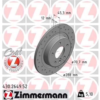 discos de freno coche - Disco de freno eje trasero (Gama SPORT COAT Z) ZIMMERMANN 430264952
