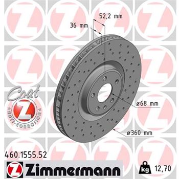 discos de freno coche - Disco de freno eje delantero, derecha (Gama SPORT COAT Z) ZIMMERMANN 460155552