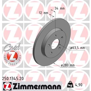 discos de freno coche - Disco de freno eje trasero (Gama COAT Z) ZIMMERMANN 250134520