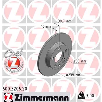 discos de freno coche - Disco de freno eje trasero (Gama COAT Z) ZIMMERMANN 600320620