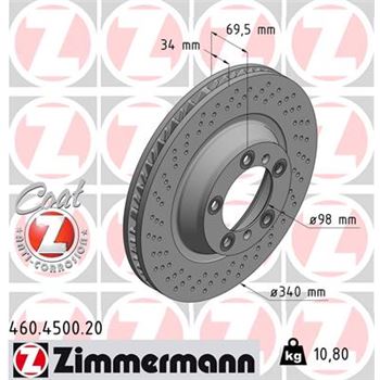 discos de freno coche - Disco de freno eje delantero, izquierda (Gama COAT Z) ZIMMERMANN 460450020
