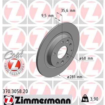 discos de freno coche - Disco de freno eje trasero (Gama COAT Z) ZIMMERMANN 370305820