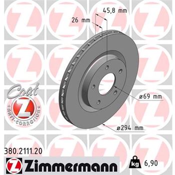 discos de freno coche - Disco de freno eje delantero (Gama COAT Z) ZIMMERMANN 380211120