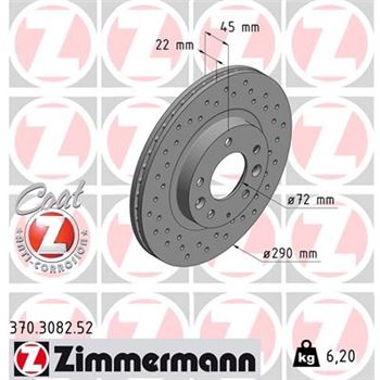 discos de freno coche - Disco de freno eje delantero (Gama SPORT COAT Z) ZIMMERMANN 370308252