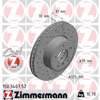 discos de freno coche - Disco de freno eje delantero (Gama SPORT COAT Z) ZIMMERMANN 150340752