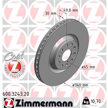 discos de freno coche - Disco de freno eje delantero (Gama COAT Z) ZIMMERMANN 600324320