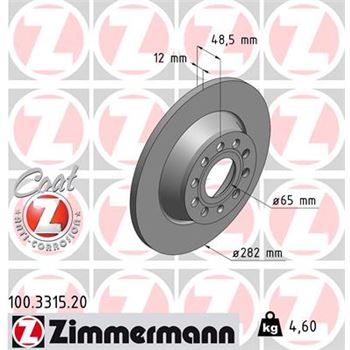 discos de freno coche - Disco de freno eje trasero (Gama COAT Z) ZIMMERMANN 100331520