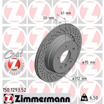 discos de freno coche - Disco de freno eje trasero, derecha (Gama SPORT COAT Z) ZIMMERMANN 150129352