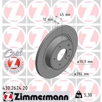 discos de freno coche - Disco de freno eje trasero (Gama COAT Z) ZIMMERMANN 430262420