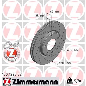discos de freno coche - Disco de freno eje delantero (Gama SPORT COAT Z) ZIMMERMANN 150127352