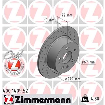 discos de freno coche - Disco de freno eje trasero (Gama SPORT COAT Z) ZIMMERMANN 400140952