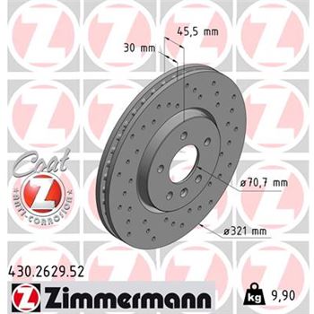 discos de freno coche - Disco de freno eje delantero (Gama SPORT COAT Z) ZIMMERMANN 430262952