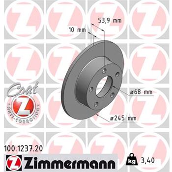 discos de freno coche - Disco de freno eje trasero (Gama COAT Z) ZIMMERMANN 100123720