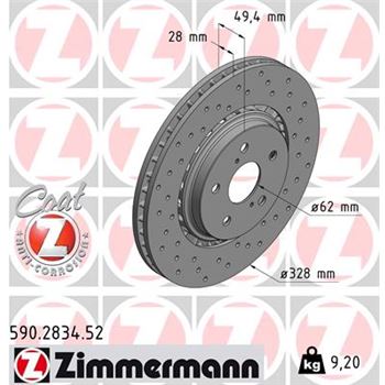 discos de freno coche - Disco de freno eje delantero (Gama SPORT COAT Z) ZIMMERMANN 590283452