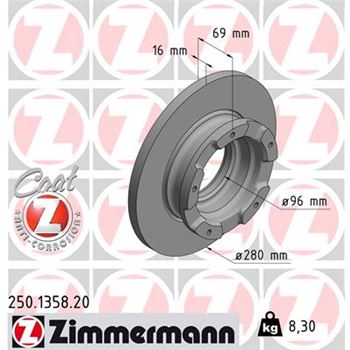 discos de freno coche - Disco de freno eje trasero (Gama COAT Z) ZIMMERMANN 250135820