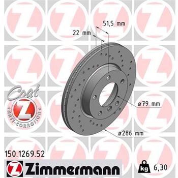 discos de freno coche - Disco de freno eje delantero (Gama SPORT COAT Z) ZIMMERMANN 150126952