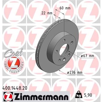 discos de freno coche - Disco de freno eje delantero (Gama COAT Z) ZIMMERMANN 400144820