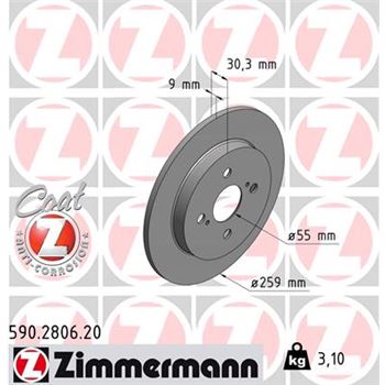 discos de freno coche - Disco de freno eje trasero (Gama COAT Z) ZIMMERMANN 590280620
