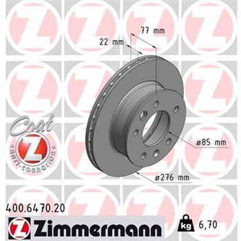 discos de freno coche - Disco de freno eje delantero (Gama COAT Z) ZIMMERMANN 400647020