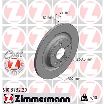 discos de freno coche - Disco de freno eje trasero (Gama COAT Z) ZIMMERMANN 610373220