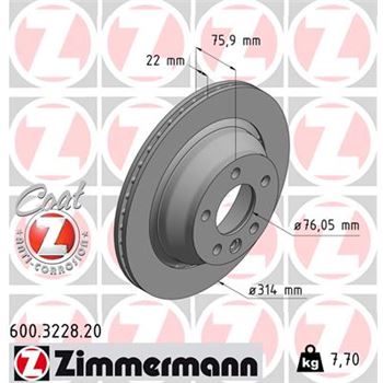 discos de freno coche - Disco de freno eje trasero (Gama COAT Z) ZIMMERMANN 600322820