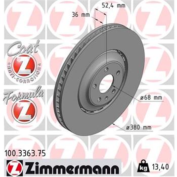 discos de freno coche - Disco de freno eje delantero (Gama FORMULA Z) ZIMMERMANN 100336375
