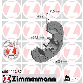 discos de freno coche - Disco de freno eje delantero (Gama SPORT COAT Z) ZIMMERMANN 600109452