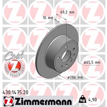 discos de freno coche - Disco de freno eje trasero (Gama COAT Z) ZIMMERMANN 430147520