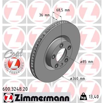 discos de freno coche - Disco de freno eje delantero, derecha (Gama COAT Z) ZIMMERMANN 600324820