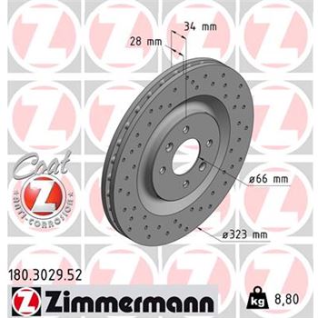 discos de freno coche - Disco de freno eje delantero (Gama SPORT COAT Z) ZIMMERMANN 180302952