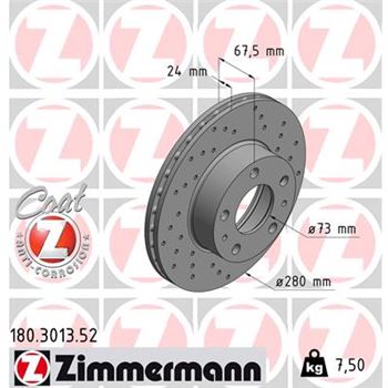 discos de freno coche - Disco de freno eje delantero (Gama SPORT COAT Z) ZIMMERMANN 180301352
