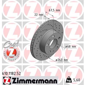 discos de freno coche - Disco de freno eje delantero (Gama SPORT COAT Z) ZIMMERMANN 610118252