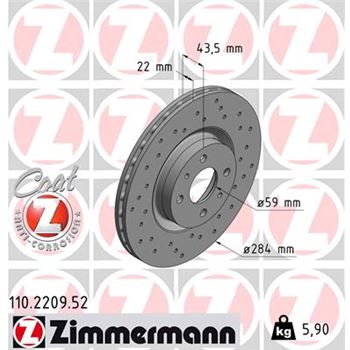 discos de freno coche - Disco de freno eje delantero (Gama SPORT COAT Z) ZIMMERMANN 110220952