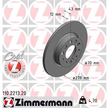 discos de freno coche - Disco de freno eje trasero (Gama COAT Z) ZIMMERMANN 110221320