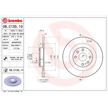 discos de freno coche - Disco de freno BREMBO 08C13510
