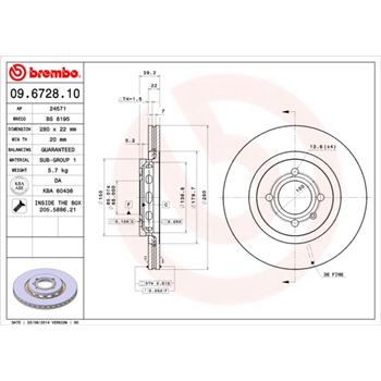discos de freno coche - Disco de freno BREMBO 09672810