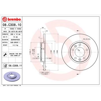 discos de freno coche - Disco de freno BREMBO 08C30810