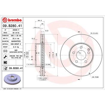 discos de freno coche - Disco de freno BREMBO 09B28041