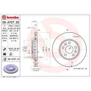 discos de freno coche - Disco de freno BREMBO 09A72720