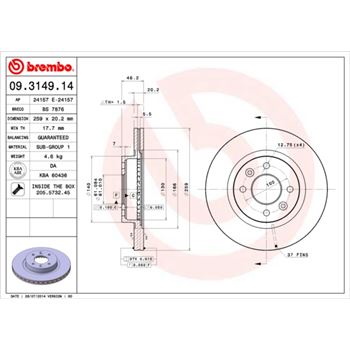 discos de freno coche - Disco de freno BREMBO 09314914
