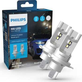 iluminacion coche - Bombillas H4 LED Ultinon Pro6000 homologada en España +450% Gen 3 (x2) | Philips 11342U60B3X2