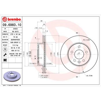 discos de freno coche - Disco de freno BREMBO 09698310