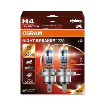 iluminacion coche - Lámpara H4 12V 60/55W P43t 3900K Night Breaker Laser +220 (Set de 2) | OSRAM 64193NB220-2HB